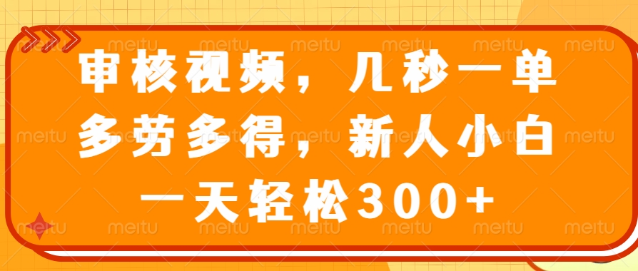 审核视频项目，几秒一单，多劳多得，新人小白一天轻松300+